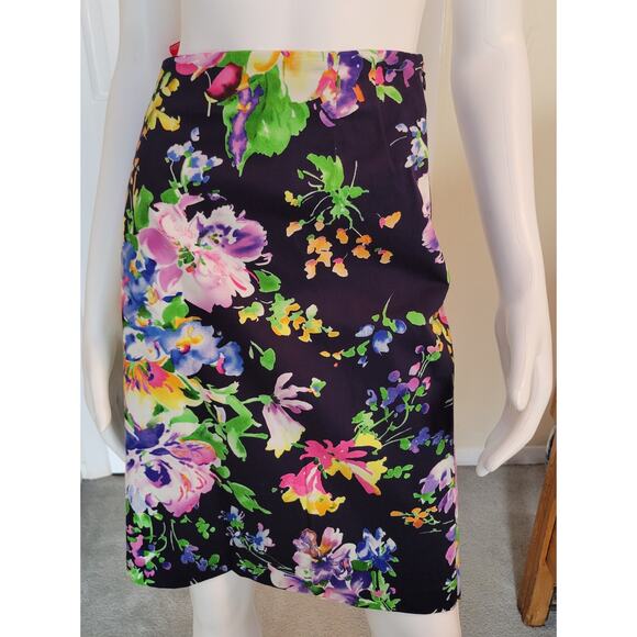 LAUREN  RALPH LAUREN Petite Floral Navy Pencil Skirt Knee Length Size PL - Picture 1 of 5
